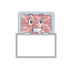 Canvas Print - Smiling frozen smoked bacon cartoon design style has a board