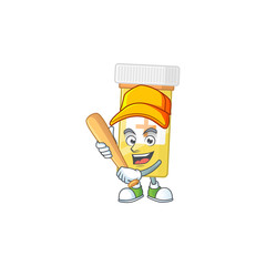 Poster - Medicine bottle cartoon design concept of hold baseball stick