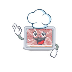 Sticker - Frozen smoked bacon chef cartoon design style wearing white hat