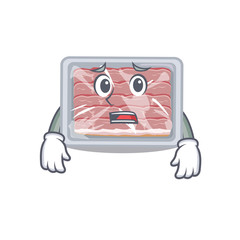 Canvas Print - Cartoon design style of frozen smoked bacon showing worried face