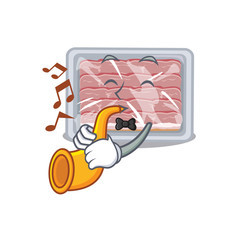 Sticker - Talented musician of frozen smoked bacon cartoon design playing a trumpet