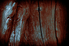Mystical Horror Scary Abstract Background To Halloween. Clumsy Dirty Wood Texture With Knots In The Darkness In A Mysterious Moonlight Blue With A Shadow In Bloody Red Black Tones