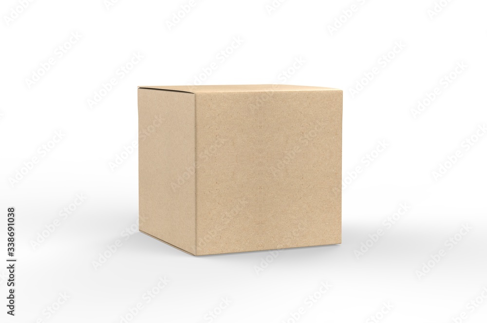 Blank white cube product packaging paper cardboard box. 3d render illustration. - obrazy, fototapety, plakaty 