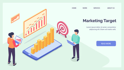Wall Mural - business marketing target team for website landing homepage template banner isometric
