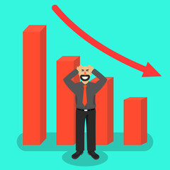 Businessman in black shirt standing  and background have red graph falling down.