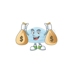 Wall Mural - Blissful rich surgery mask cartoon character having money bags