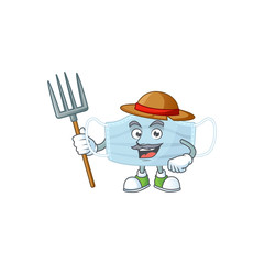 Sticker - Mascot design style of Farmer surgery mask with hat and pitchfork