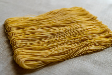 Close up view of Maccheroncini di Campofilone pasta