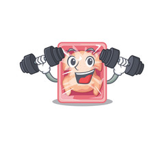 Sticker - Mascot design of smiling Fitness exercise frozen chicken lift up barbells