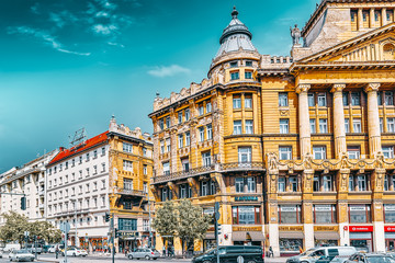 Wall Mural - BUDAPEST,HUNGARY-MAY 05,2016:Beautiful landscape urban view,city streets,people,architecture of the Budapest,capital of Hungary.