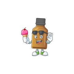 Poster - Cute syrup cure bottle cartoon character enjoying an ice cream