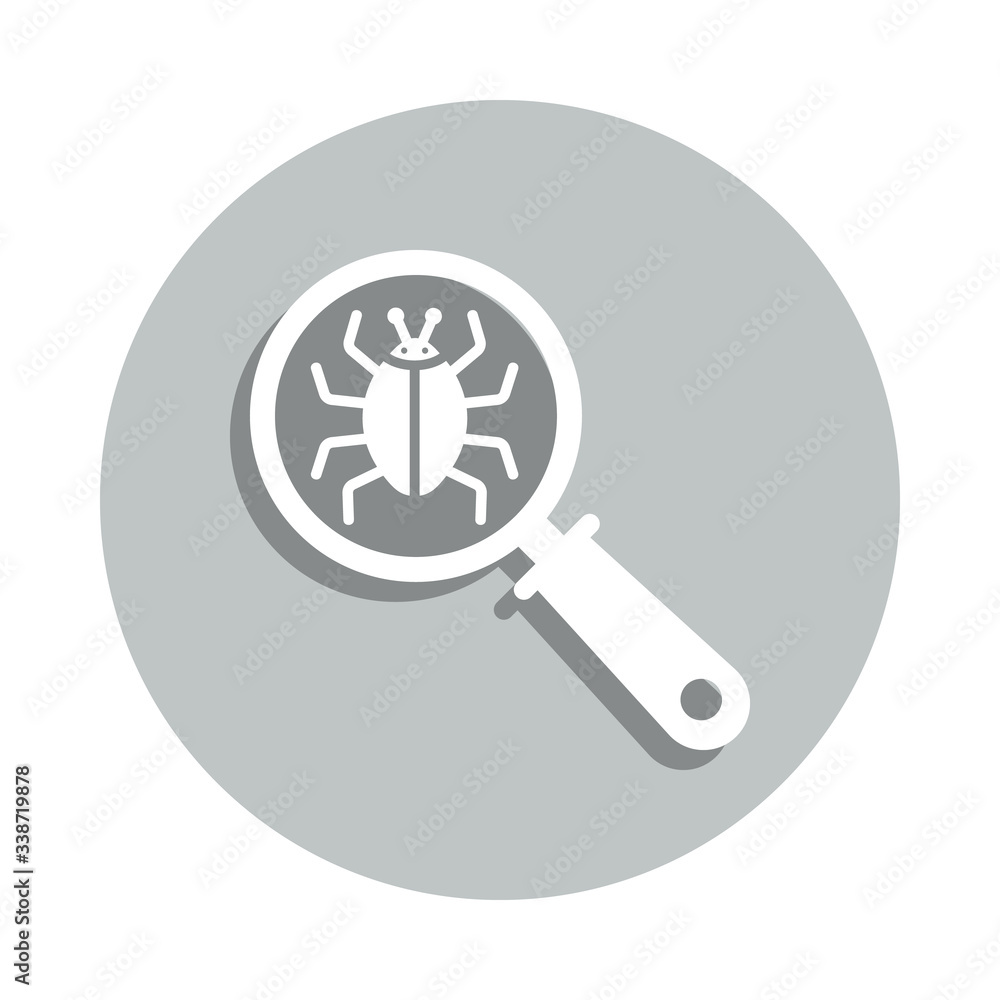Bug inspection, computer virus, corrupted file, internet security badge ...