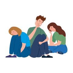 Wall Mural - young people sitting with stress attack vector illustration design