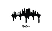 Boston USA Black Skyline Silhouette Vector Illustration On White Background With Dripping Ink Effect.