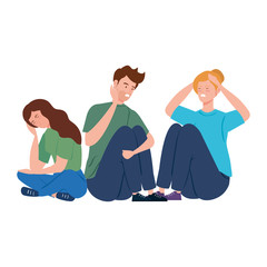 Wall Mural - young people sitting with stress attack vector illustration design