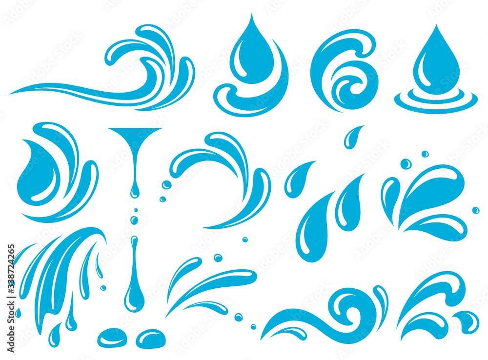 water design element, drop, splash set icons - obrazy, fototapety, plakaty 