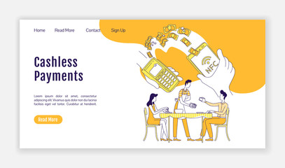 Wall Mural - cashless payments landing page flat silhouette vector template. mobile wallet homepage layout. nfc p