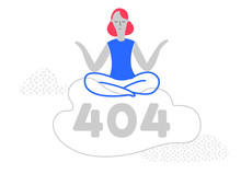 Pagina Non Trovata 404. Ragazza Seduta Nella Posa Di Loto In Meditazione Isolata Sullo Sfondo Bianco