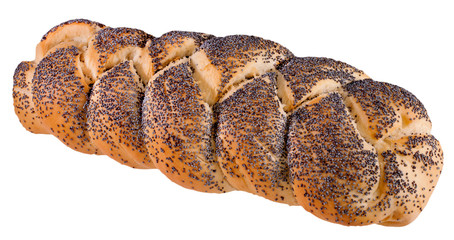 Wall Mural - Braided bread with poppy seeds isolated on a white background. Top view