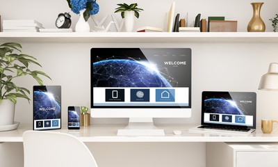 home office setup with responsive devices