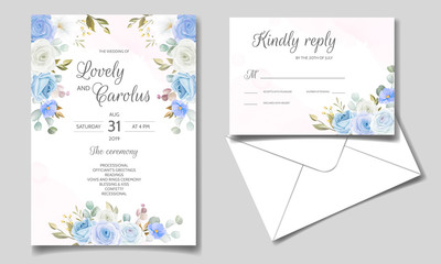 Wedding invitation card template set with beautiful floral leaves