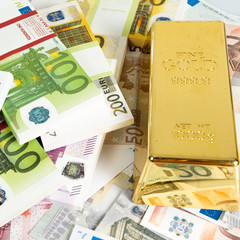 Wall Mural - Gold bars, Financial, business investment concept. Euro Money