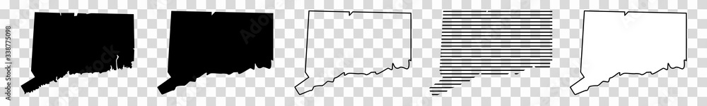 Connecticut Map Black | State Border | United States | US America | Transparent Isolated | Variations - obrazy, fototapety, plakaty 