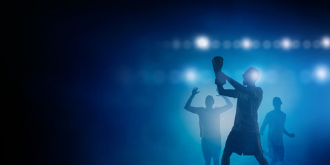 Wall Mural - Soccer player on stadium with cup