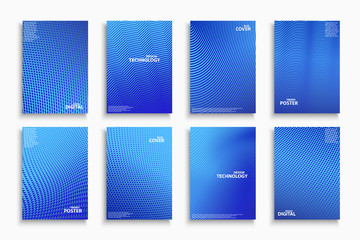 Wall Mural - Collection of blue digital contemporary covers, templates, posters, placards, brochures, banners, flyers and etc. Abstract halftone backgrounds - technology minimalistic design