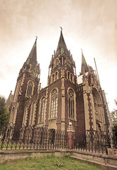 Cathedral of Saints Olga and Elizabeth (Saint Joseph Bilczewski, 1903 - 1911). Lviv, Ukraine. Church was built in memory of the popular Empress Bavarian Elizabeth, known as Sisi. Vintage filter