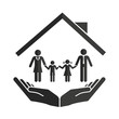 Family house Hands holding a symbol. Home safety protect icon. Mortgage, residential, vector