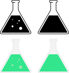 Chemistry beaker vector icon, laboratory glass container, liquid in beaker icon set