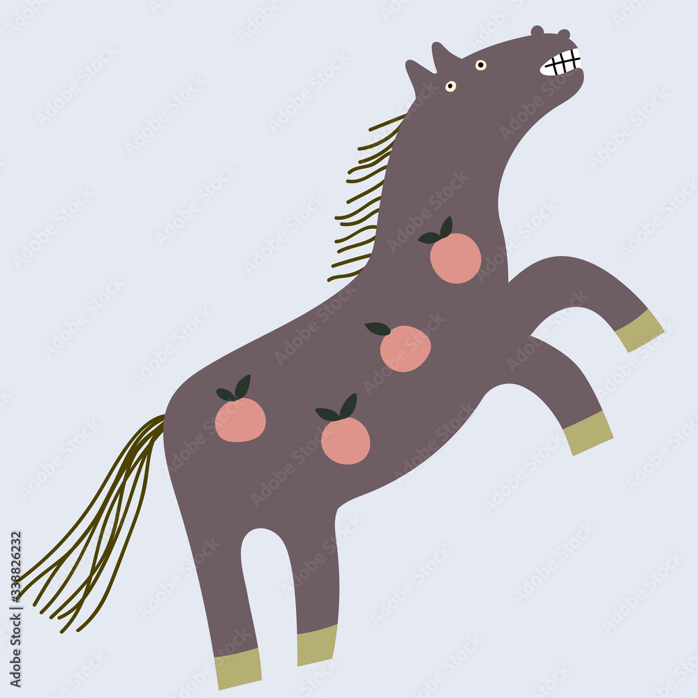 Vector Dapple Funny Dapple-violet horse standing on its hind legs on the blue ...
