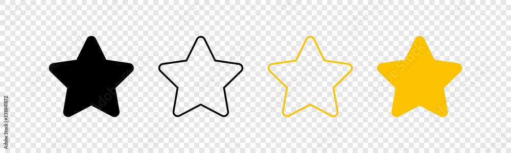 Stars icons. Stars in linear flat design. Star vector icon black and yellow color, isolated. Vector illustration - obrazy, fototapety, plakaty 
