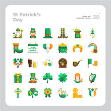 Vector Flat Icons Set Of St Patrick's Day Icon. Design For Website, Mobile App And Printable Material. Easy To Edit & Customize.