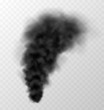 Black smoke isolated on transparent background. Thick dark cloud, huge disaster concept. Vector illustration.