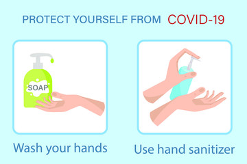 Wall Mural - COVID-19 prevention. Stay home. Concept of a coronavirus outbreak. Coronavirus prevention. COVID-19 epidemic. Protect against coronavirus. Vector illustration for a poster, banner, flyer.