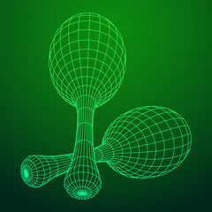 Pair of maracas. Connection structure. Vector low poly wireframe mesh illustration