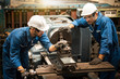 Professional technicians and engineers are working in industrial plants that work on steel.