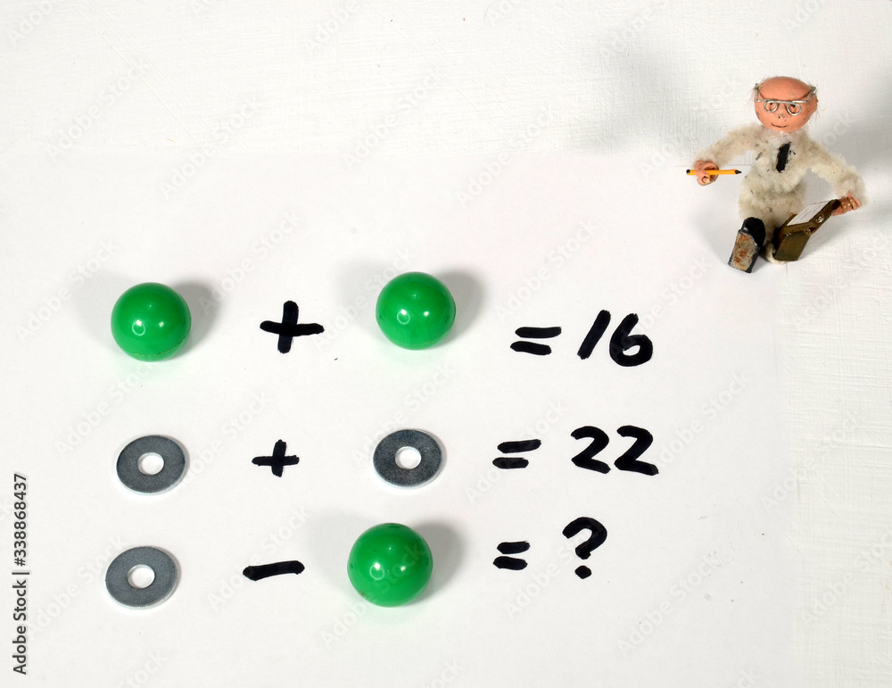 Calculation riddle arrangement with a watching tutor. Stock Photo ...