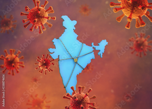 India lockdown preventing covid-19 corona virus epidemic - 3d rendered image