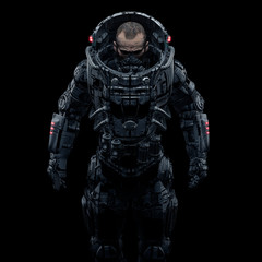 Wall Mural - cyberpunk soldier portrait / 3d illustration of male science fiction heavily armoured military astro