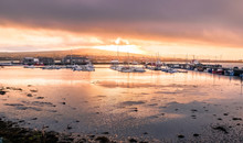 Kirkwall, Orkney, Scotland / United Kingdom - August 31, 2014: Sunset Over The Harbor