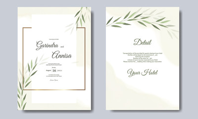 Wall Mural - Elegant wedding card with beautiful floral and leaves template premium Vector