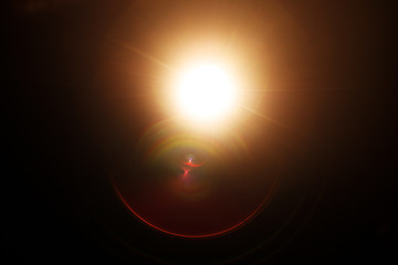 Aufkleber - Easy to add lens flare effects for overlay designs or screen blending mode to make high-quality images. Abstract sun burst, digital flare, iridescent glare over black background.