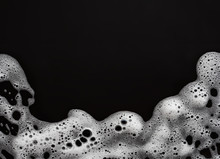 Soap Foam On Black Background, With Copy Space