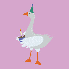 Sticker - Cartoon Color Goose with Holiday Accessory. Vector