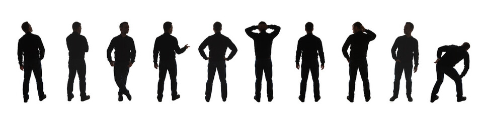 Silhouette photo of a standing men poses isolated