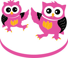 Two Owls In Pink And Black Colors