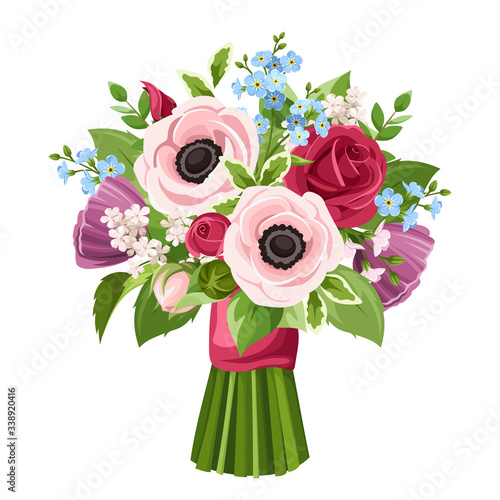 Vector Bouquet Of Red Pink Purple And Blue Anemones Roses And Forget Me Not Flowers Isolated On A White Background Stock Vector Adobe Stock Vector Bouquet Of Red Pink Purple And Blue Anemones Roses And Forget Me Not Flowers Isolated On A White Background Stock Vector Adobe Stock